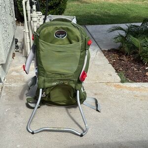 Osprey Olive Green Backpack with Red Accents